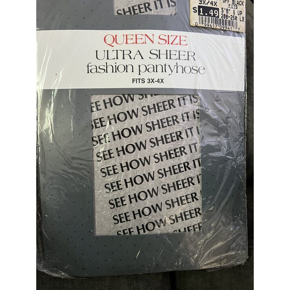 QUEEN SIZE Vintage Off Black Nylon PANTYHOSE - Size 3X-4X 5’8”, 250lbs NOS